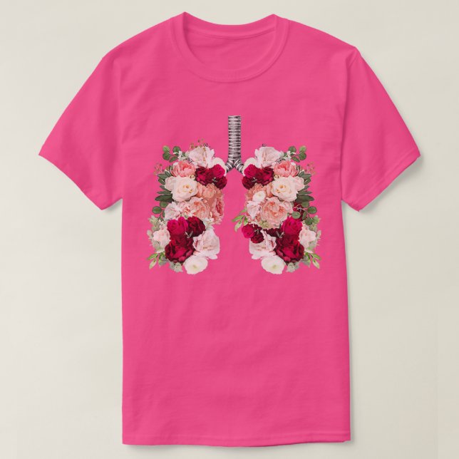 Camiseta anatomía de rosas rojas en flor de pulmón acuarela (Diseño del anverso)