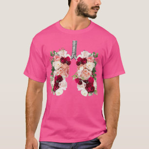 Camiseta anatomía de rosas rojas en flor de pulmón acuarela