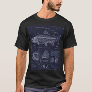 Camiseta Anatomía de trucha Blueprint, esqueleto de trucha