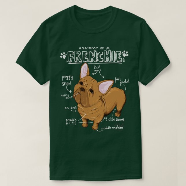 Camiseta Anatomía De Un Bulldog Francés (Diseño del anverso)
