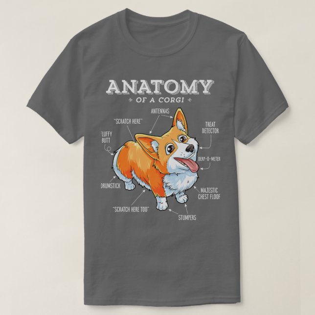Camiseta Anatomía de un Corgi, Cachorro de Perro Gracioso,  (Diseño del anverso)