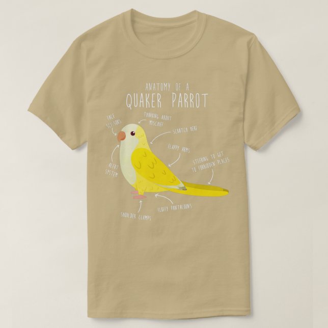 Camiseta Anatomía de un loro de Lutino Quaker (Diseño del anverso)
