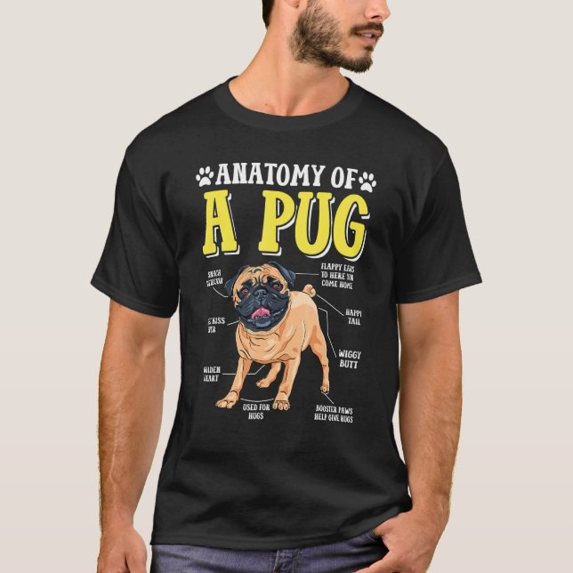 Camiseta Anatomía de un perro pug perro (Anverso)