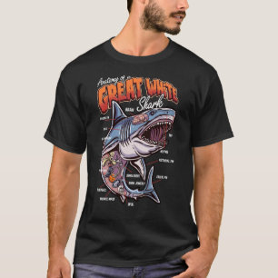 Camiseta Anatomía de un Tiburón Blanco Pez Tiburón Educativ