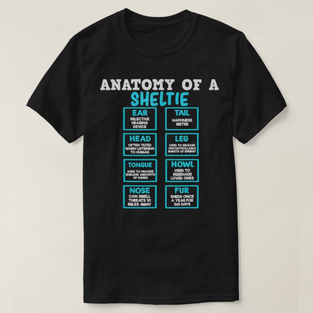Camiseta Anatomía de una bola de dragón Sheltie japonesa  (Diseño del anverso)