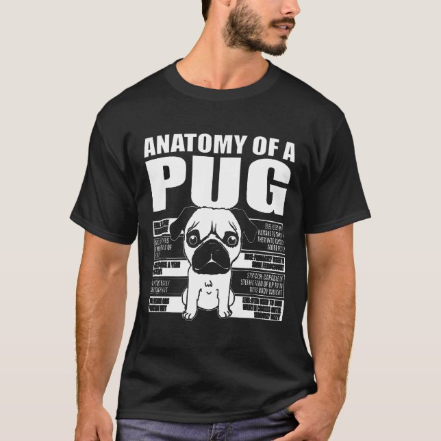 Camiseta Anatomía de una raza de perro linda Pug (Anverso)