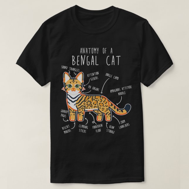 Camiseta Anatomía del gato bengalí (Diseño del anverso)