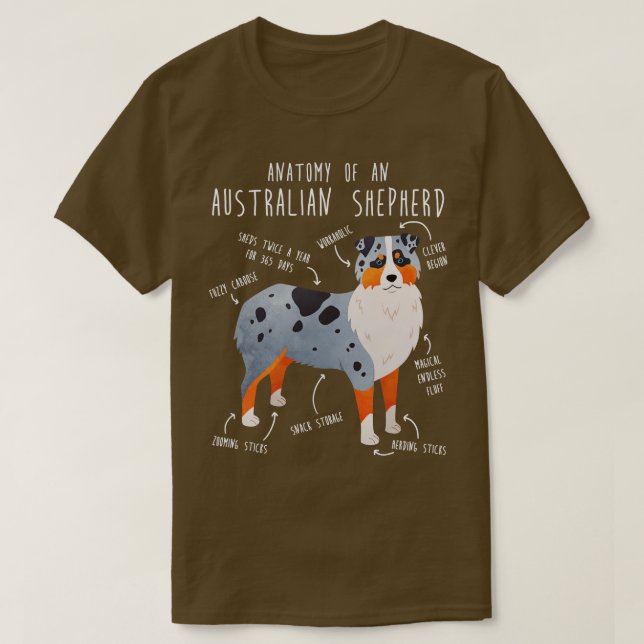 Camiseta Anatomía del Pastor Australiano Australiano 1 (Diseño del anverso)