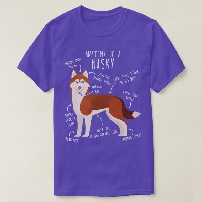 Camiseta Anatomía del perro Husky Siberiano Rojo (Diseño del anverso)
