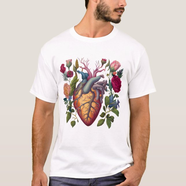 Camiseta Anatomía médica vintage médica de flor cardíaca (Anverso)