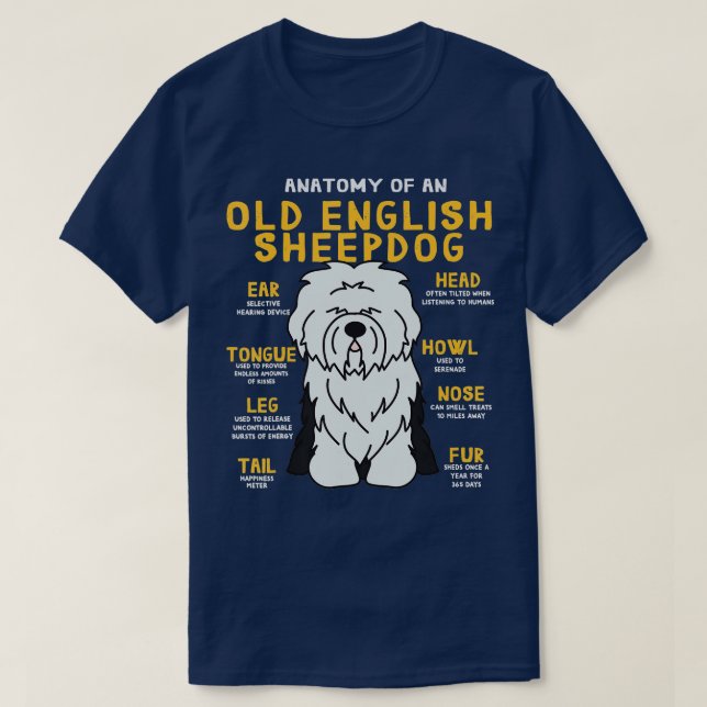 Camiseta Anatomía, perro de oveja inglesa, papá y mamá grac (Diseño del anverso)
