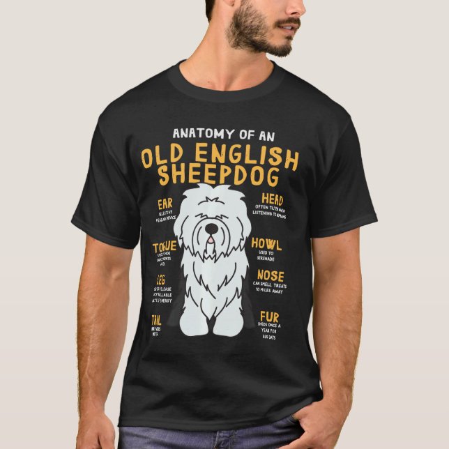 Camiseta Anatomía, perro de oveja inglesa, papá y mamá grac (Anverso)