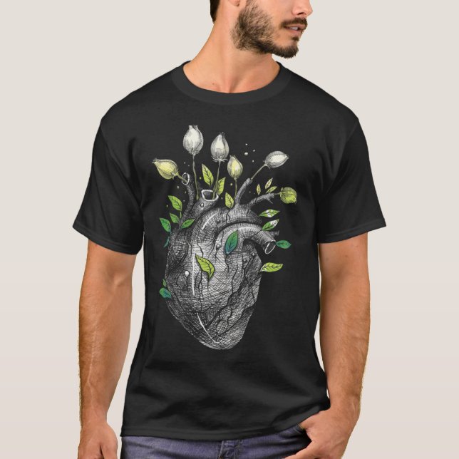 Camiseta Anatomical Heart And Flowers  Men Women Cardiologi (Anverso)