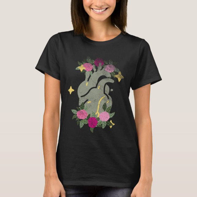 Camiseta Anatomical Heart And Flowers  Men Women Cardiologi (Anverso)