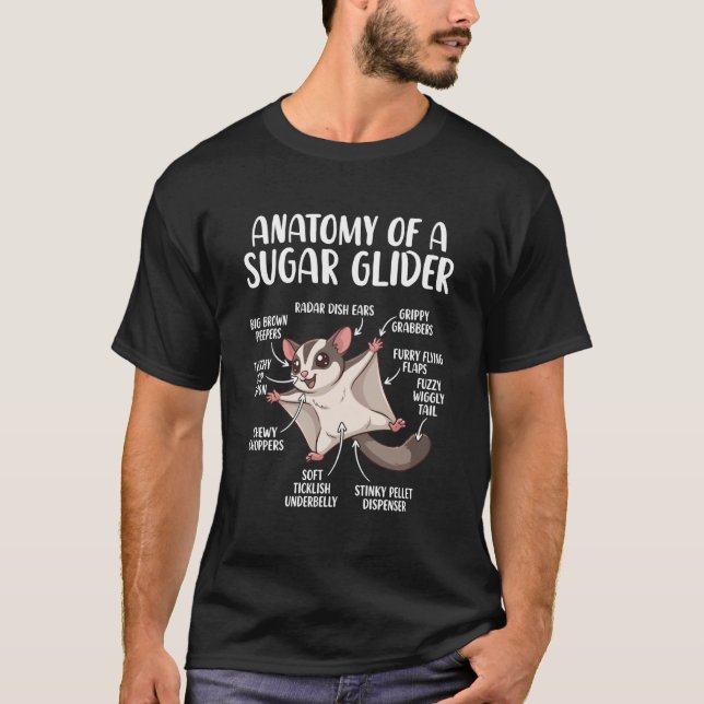 Camiseta Anatomy of A Sugar Glider Funny Cute Sugar Glider  (Anverso)