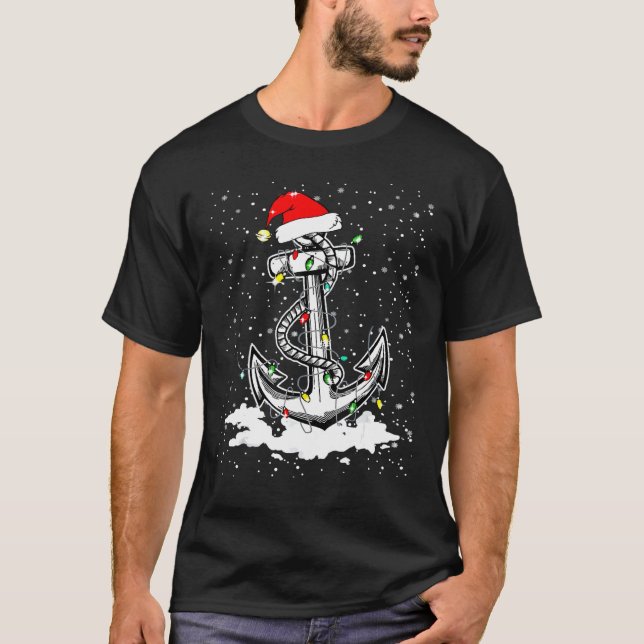 Camiseta Anchor Boating Sailing Christmas Tree Lights Santa (Anverso)