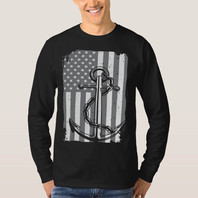 Camiseta Anchor Captain Sailing America Flag Maritime USA H (Anverso)