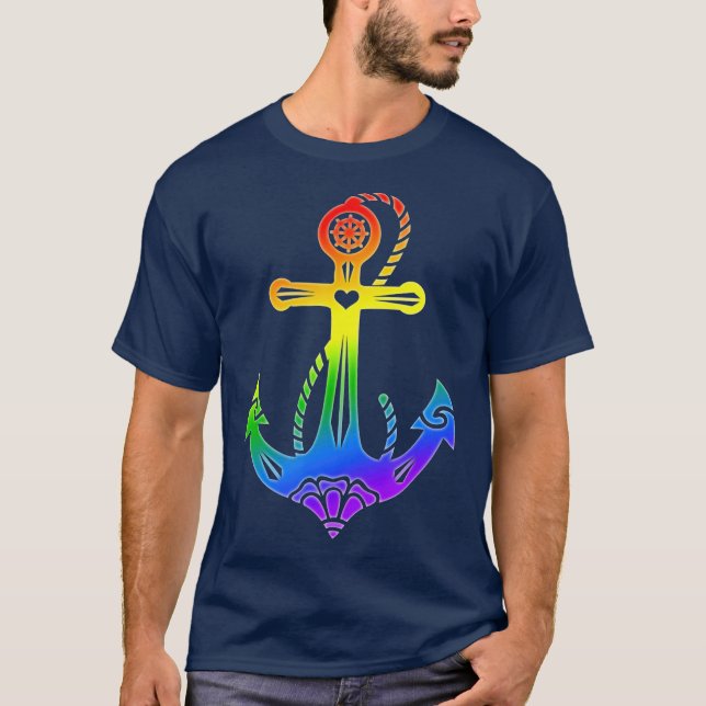Camiseta Anchor Rainbow Gay Prim LGBTQ (Anverso)