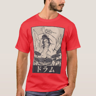 Camiseta Anciano retro japonés samurai guerrero tamborea T-