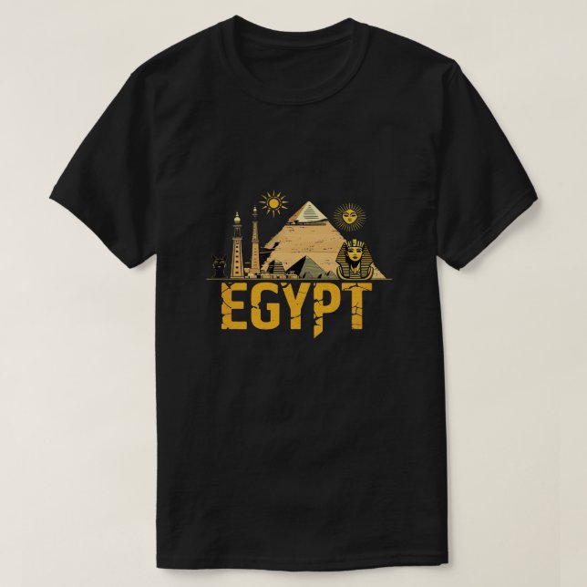 Camiseta Ancient Egypt Landmarks Graphic Design on Black Ba (Diseño del anverso)