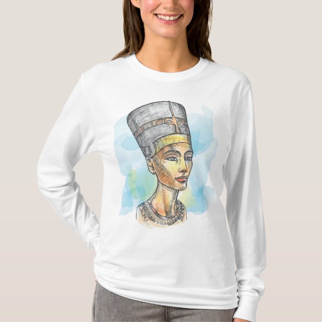 Camiseta Ancient Egyptian Queen Nefertiti Bust Sketch (Anverso)