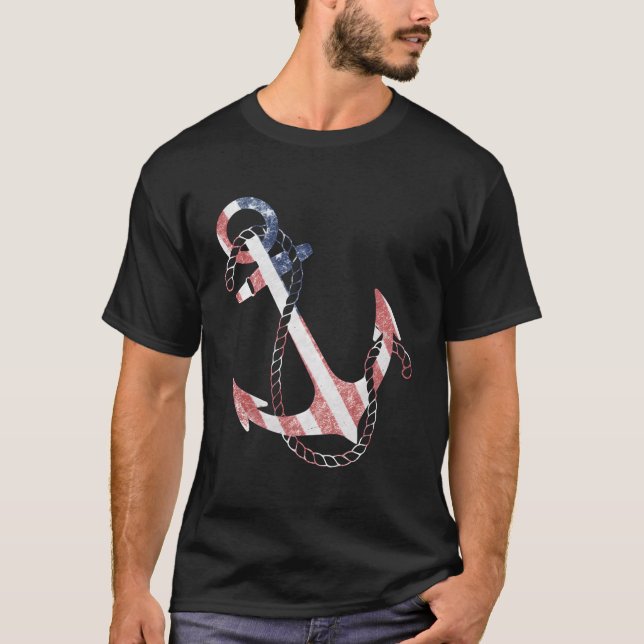 Camiseta Ancla De Bandera De Eeuu Patriótico Vintage (Anverso)
