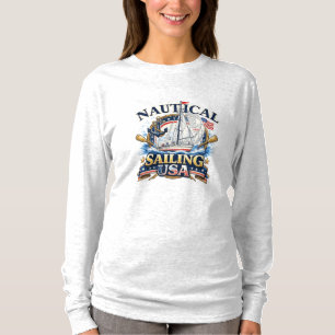 Camiseta Ancla de Barco de Vela Náutico Gráfico Océano Larg