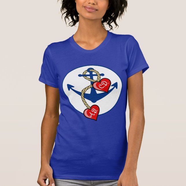 Camiseta Ancla de Monogramed con los corazones (Anverso)