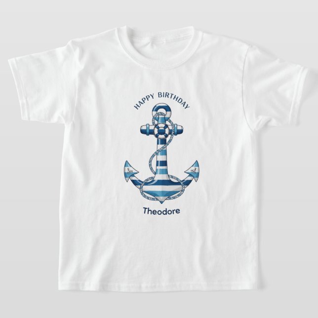 Camiseta Ancla de Rayas Náuticas Cumpleaños (Distribución)