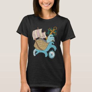 Camiseta Ancla Marinero Olas Brújula Vela Barco Capitán Vel