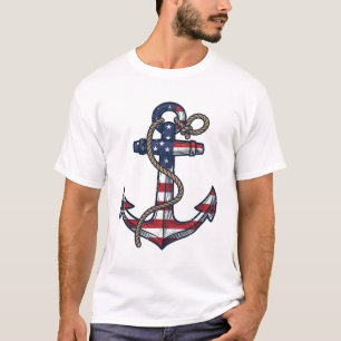 Camiseta Ancla Patriótica Diseño Vector Vintage_1
