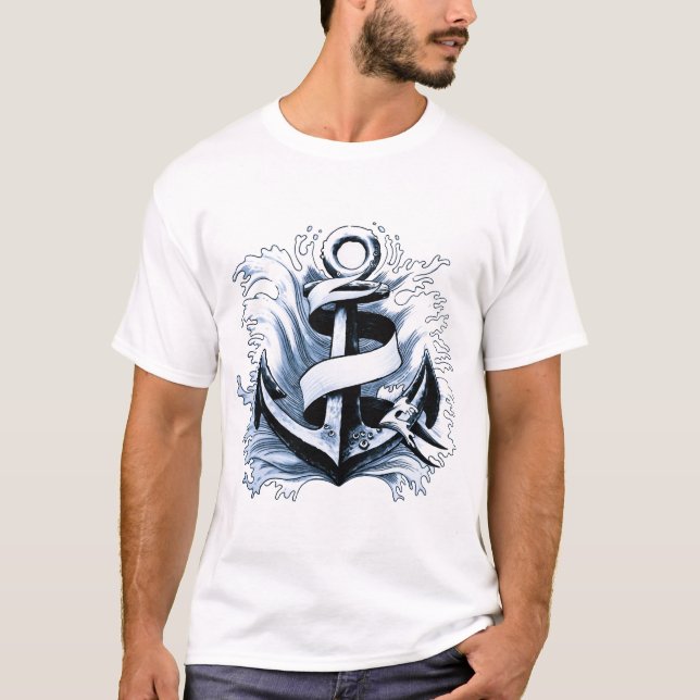 Camiseta Anclaje azul del mar Náutico (Anverso)