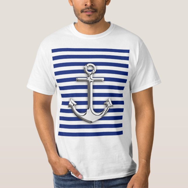 Camiseta Anclaje cromado en franjas de la marina (Anverso)