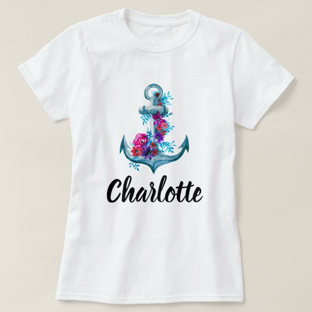 Camiseta Anclaje de acuarela náutico personalizado de moda (Diseño del anverso)