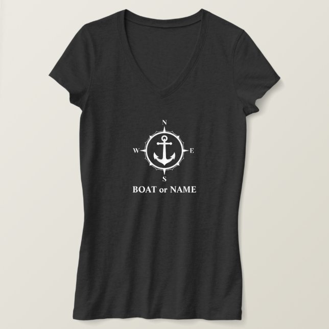 Camiseta Anclaje de brújula náutica de su barco o nombre gr (Anverso del diseño)