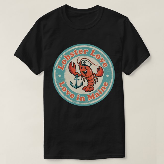 Camiseta Anclaje de soporte de Lobster de Retro Maine Badge (Diseño del anverso)