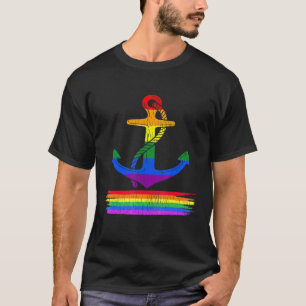 Camiseta Anclaje náutico retro Rainbow Lgbt Orgullo Gay Sai