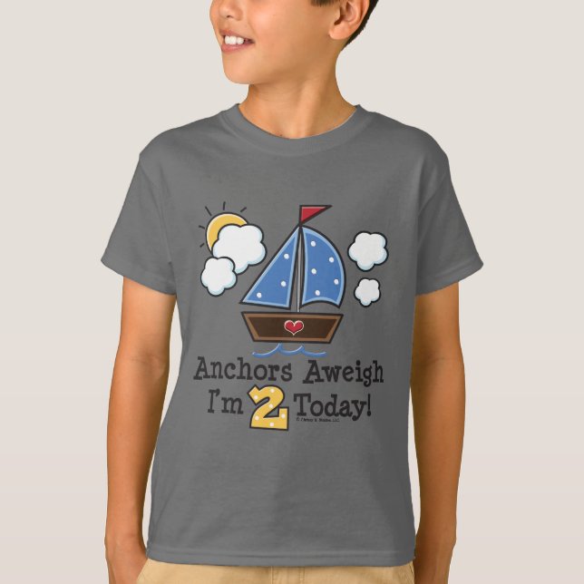 Camiseta Anclas Aweigh Sailboat 2do cumpleaños Tee (Anverso)