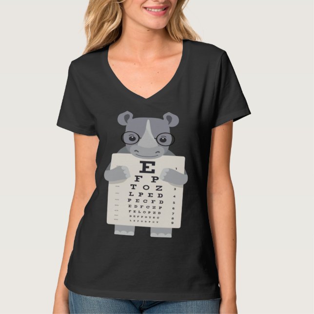 Camiseta and Cute Rhino with Glasses holding an Eye Chart (Anverso)