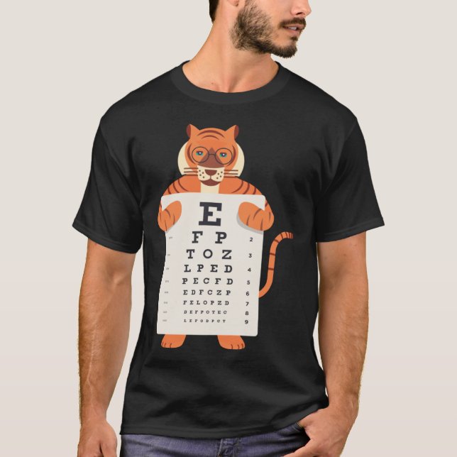 Camiseta and Cute Tiger with Glasses holding an Eye Chart   (Anverso)