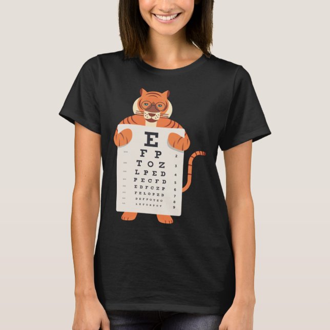 Camiseta and Cute Tiger with Glasses holding an Eye Chart   (Anverso)