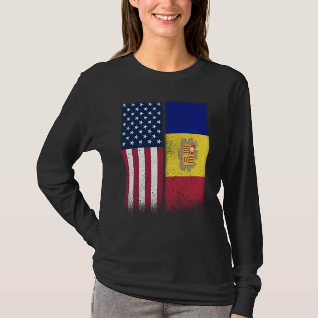 Camiseta Andorra Andorran American Flags Proud USA Andorra (Anverso)