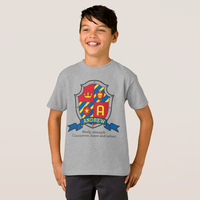 Camiseta Andrew boys nombre y significa escudo de caballero (Anverso completo)