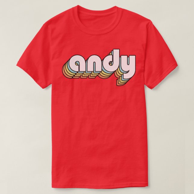 Camiseta Andy Retro Estilo de Tipografía Arcoiris Faded (Diseño del anverso)