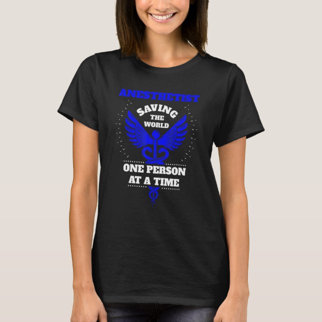 Camiseta Anesthetist Saving The World Caduceus Blue Design (Anverso)