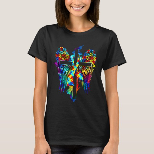 Camiseta Ángel Autism Awareness Cross Wings Cross Faith Jes (Anverso)
