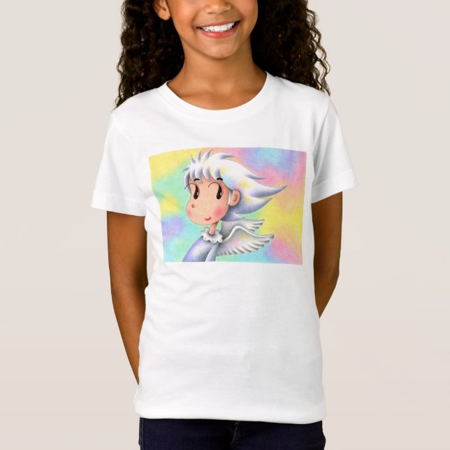 Camiseta Ángel con cabello blanco. (Anverso)