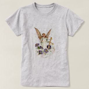 Camiseta Ángel Con Flores Cruzadas Y Clematis