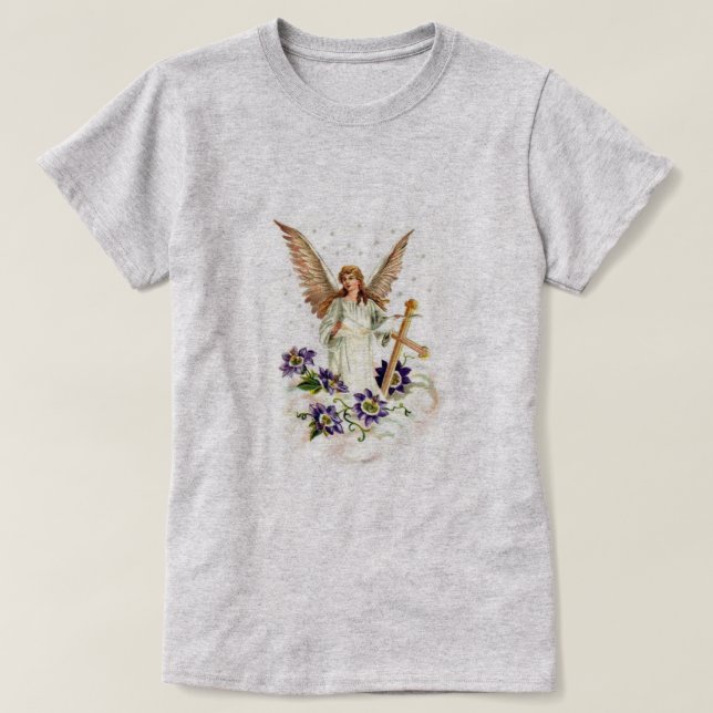 Camiseta Ángel Con Flores Cruzadas Y Clematis (Diseño del anverso)