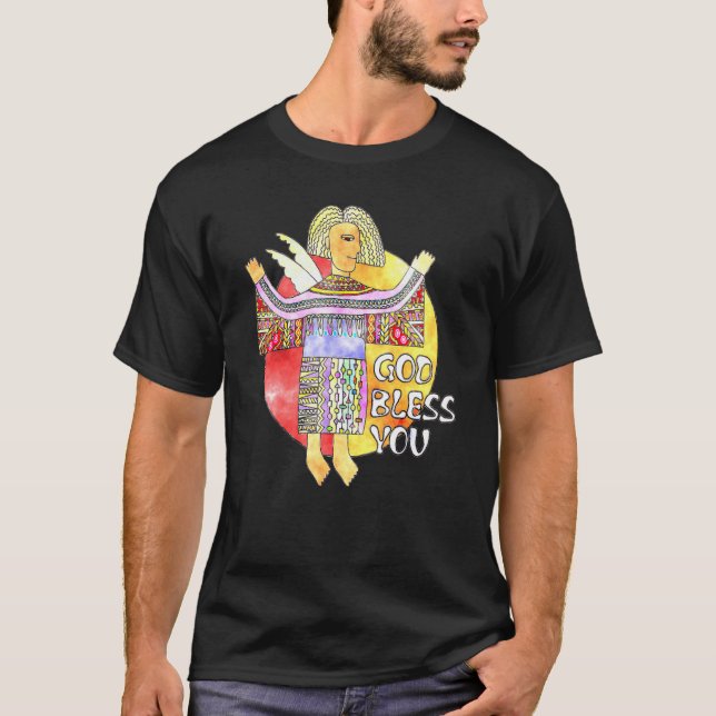 Camiseta Ángel de estilo folklórico - Dios te bendiga - Tie (Anverso)